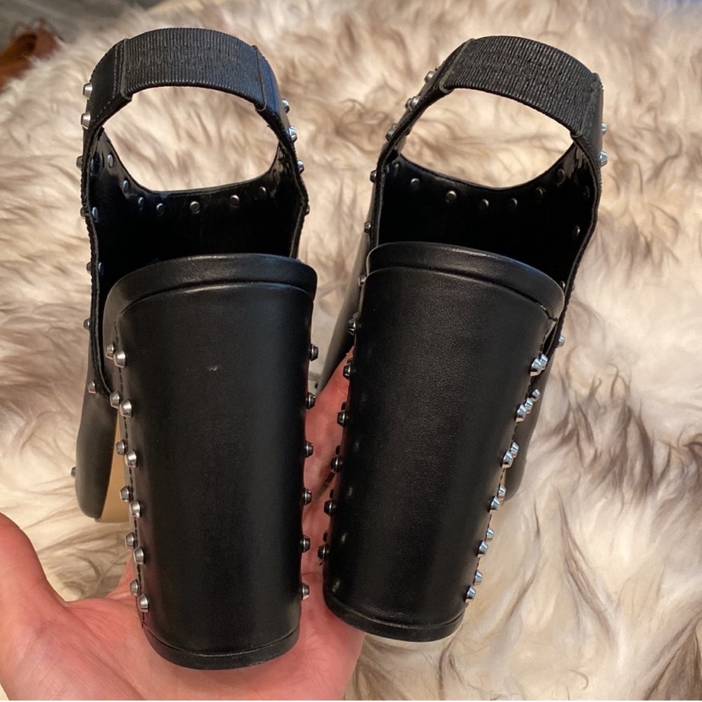 NWT Michael Kors Black Leather Studded Block Heels - Picture 10 of 14
